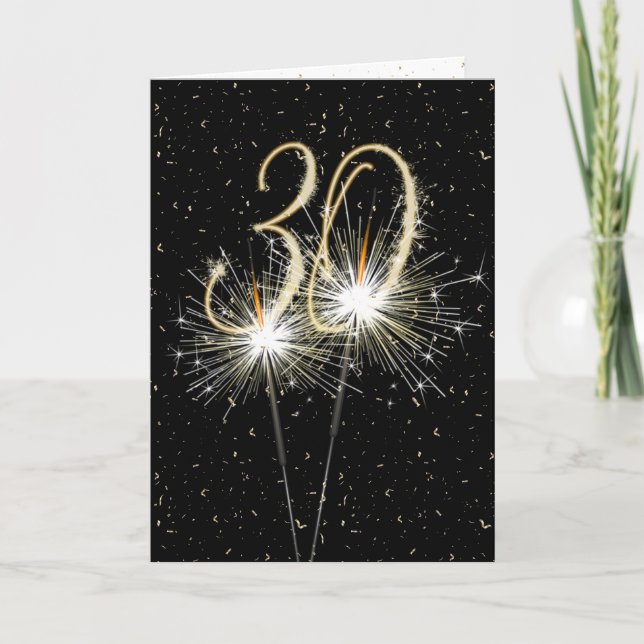 30. Geburtstag Sparkler auf schwarz Karte (Vorderseite)