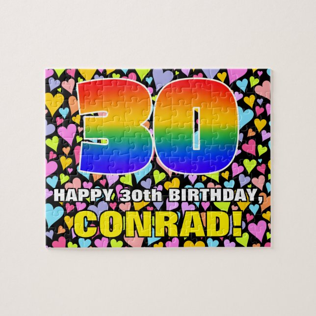 30. Geburtstag — Spaß, Liebende Herzformen + "30" (Horizontal)
