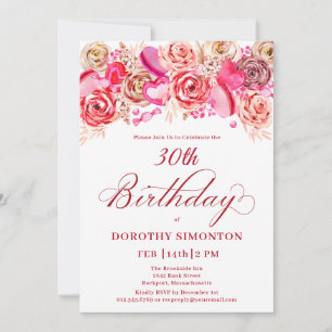 30. Geburtstag Valentine Rosa Wirbles Herz Einladung