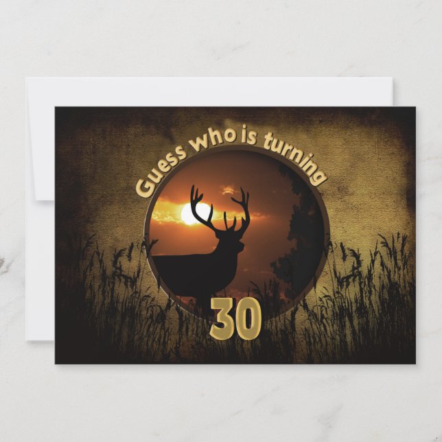 30. GEBURTSTAGEINLADUNG - Sonnenuntergang, Hirsch, Einladung (Vorderseite)