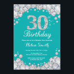 30. Geburtstags-Einladung aquamarines und Einladung<br><div class="desc">30. Geburtstags-Einladung. Aquamariner und silberner diamante de imitación-Diamant-aquamariner Türkis-Aqua-Hintergrund. Eleganter Geburtstags-heftiger Schlag laden ein. Schwarzweiss. Erwachsener Geburtstag. Frauen-Geburtstag. Mann-Geburtstag. Für weitere Kundenbezogenheit klicken Sie bitte "besonders anfertigen es" Knopf und benutzen unser Entwurfswerkzeug,  um diese Schablone zu ändern.</div>