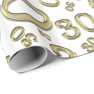 30. Geburtstags-Gold/Weißes Zufallszahlenmuster Geschenkpapier
