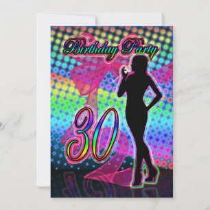30. Geburtstags-Party Einladung, Neon mit Einladung