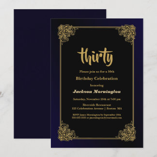 30. Geburtstags-Party in Schwarz und Gold Einladung