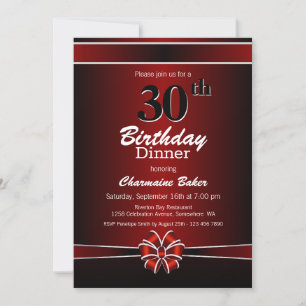 30. Geburtstags Party in Schwarz und Rot Einladung