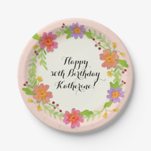 30. Geburtstags-Partywatercolor-modernes Blumen Pappteller