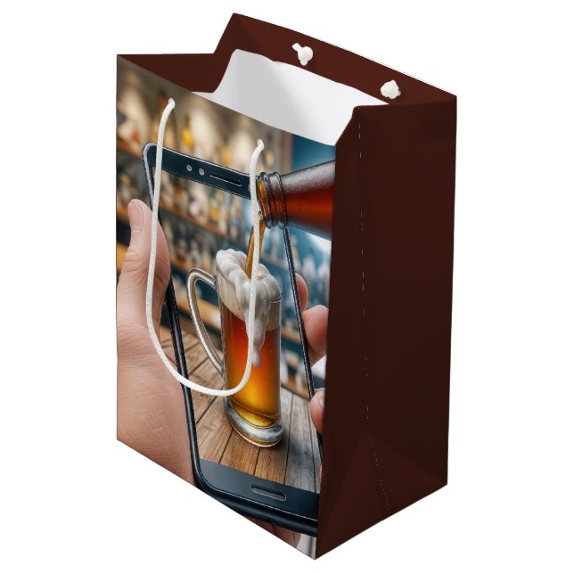 30. Geburtstagsbiere auf Smartphone Mittlere Geschenktüte (Vorderseite Schrägansicht)
