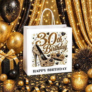 30. Geburtstagsfeier Gold Glitter Gold und Schwarz Große Geschenktüte