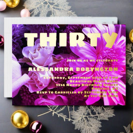 30. Geburtstagsfeier mit rosa lila Blumenstrauß Folieneinladung