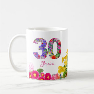 30. Geburtstagsgeschenk für sie Rosa Florale Zahl Kaffeetasse
