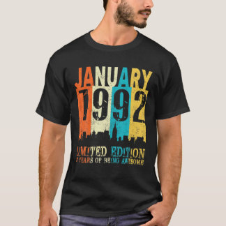 30. Geburtstagsgeschenk Vintag Januar 1992 30 Limi T-Shirt