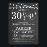 30. Geburtstagskarte Einladung<br><div class="desc">30. Geburtstag Einladung Chalkboard Hintergrund mit String Lights.Schwarz und Weiß. 13. 15. 16. 18. 20. 21. 30. 40. 50. 60. 70. 80. 90. 100. Jegliches Alter. Erwachsener Geburtstag. Geburtstagsparty von Frauen oder Männern. Für weitere Anpassungen klicken Sie bitte auf die Schaltfläche "Anpassen" und verwenden Sie unser Designwerkzeug, um diese Vorlage...</div>