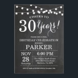 30. Geburtstagskarte Einladung<br><div class="desc">30. Geburtstag Einladung Chalkboard Hintergrund mit String Lights.Schwarz und Weiß. 13. 15. 16. 18. 20. 21. 30. 40. 50. 60. 70. 80. 90. 100. Jegliches Alter. Erwachsener Geburtstag. Geburtstagsparty von Frauen oder Männern. Für weitere Anpassungen klicken Sie bitte auf die Schaltfläche "Anpassen" und verwenden Sie unser Designwerkzeug, um diese Vorlage...</div>
