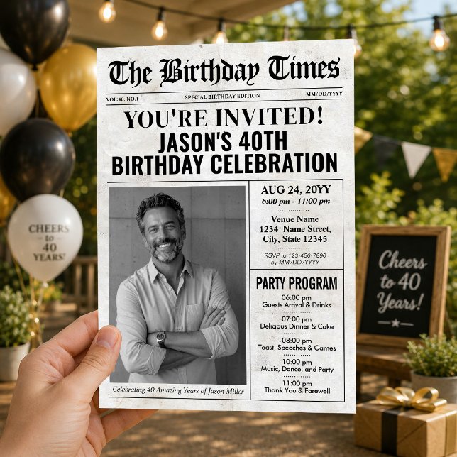 30. Geburtstagszeitung Einladung mit Programm (Custom Birthday Newspaper Invitation with Program)