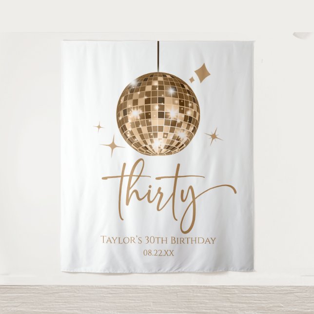 30 Gold Disco Ball 30. Geburtstag Party Wandteppich (Vorderseite)