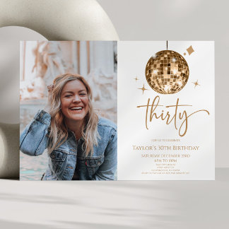 30 Gold Disco Ball Foto 30. Geburtstag Party Einladung