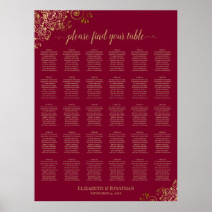 30 goldene Verzierungen auf burgunderrotem Hochzei Poster
