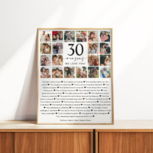 30 Gründe, aus denen wir Sie Liebe Foto Collage Ke Poster
