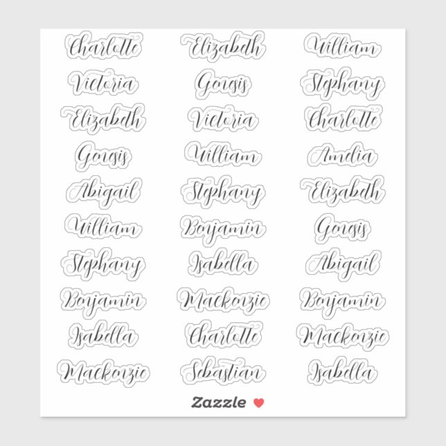 30 Guest Vornamen Typografie elegante Skript Aufkleber (Blatt)