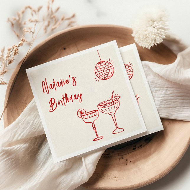 30. Handgezeichneter rosa Meilenstein 30 Geburtsta Serviette (Von Creator hochgeladen)