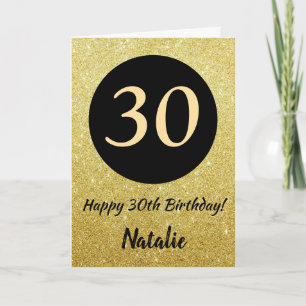 30. Happy Birthday Black and Gold Glitzer Card Karte