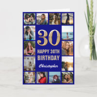 30. Happy Birthday Navy Blue & Gold Foto Collage