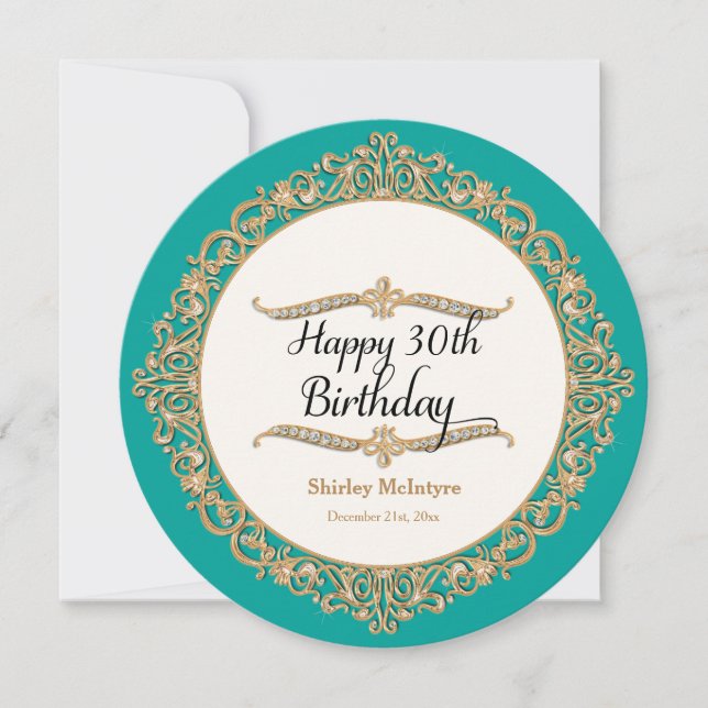 30. Happy Birthday Party Celebration Round Invite Einladung (Vorderseite)