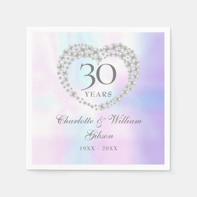 30. Hochzeit Jubiläum Chic Pearl Heart Serviette (Vorderseite)