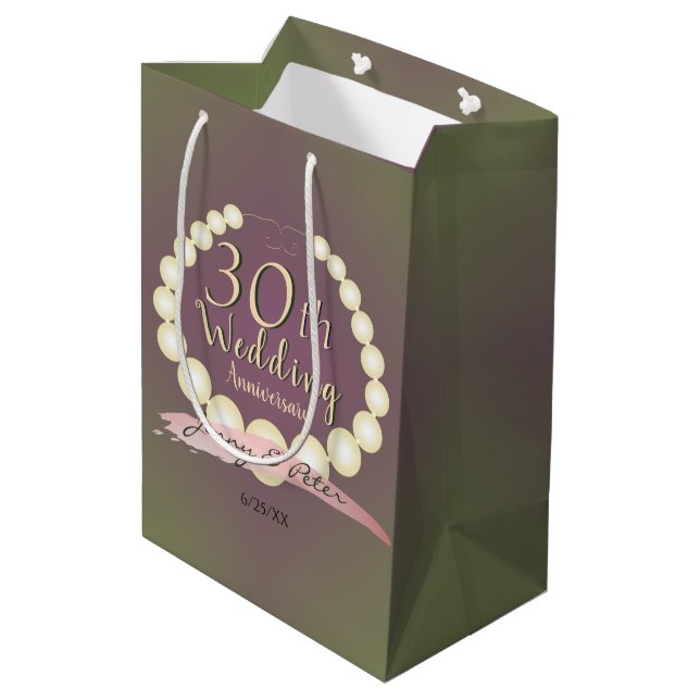 30. Hochzeit-Jubiläum-Perlen auf dem Plum Moss Mittlere Geschenktüte (Rückseite Schrägansicht)