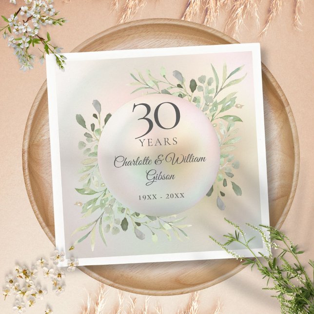 30. Hochzeit Jubiläum Wasserfarbenwelt Pearl Serviette (30th Wedding Anniversary Watercolor Greenery Pearl Napkins)