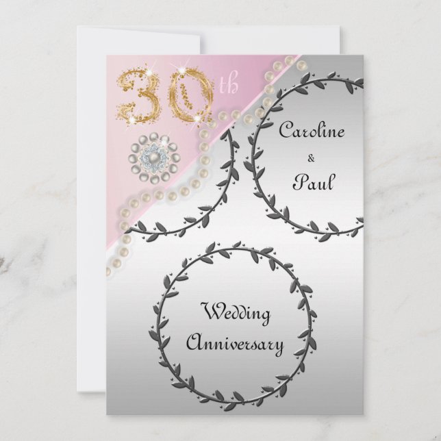 30. Hochzeitsjubiläum Embossed Silver Rose Gold Einladung (Vorderseite)