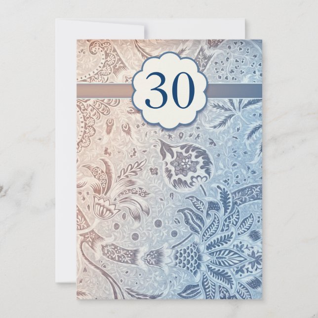 30 Hochzeitstag Blau elegante Einladungen (Vorderseite)