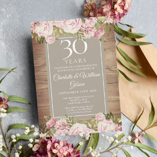 30. Hochzeitstag Boho Rustische Rose Einladung