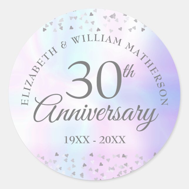 30. Hochzeitstag Herz Confetti Pearl Runder Aufkleber (Vorderseite)
