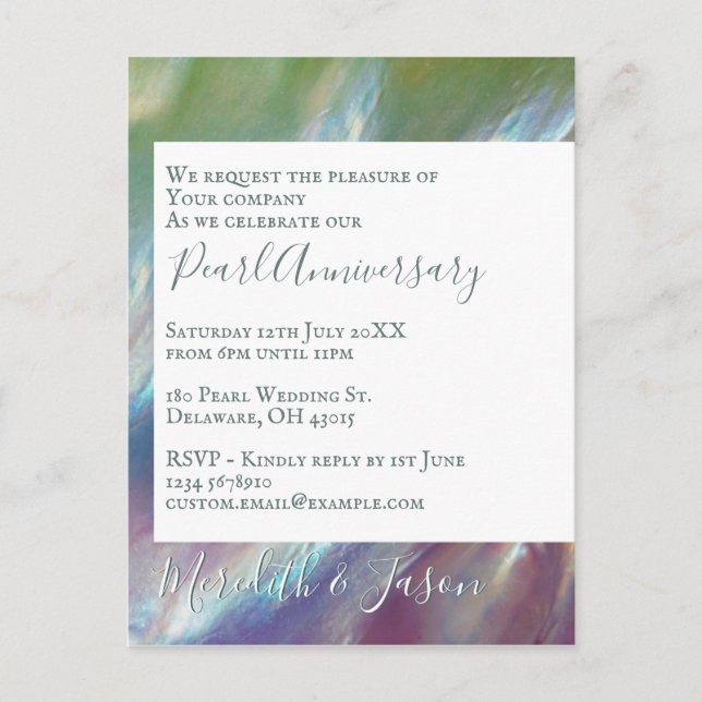 30. Hochzeitstag Moderne Pearl-Einladung Postkarte (Vorderseite)