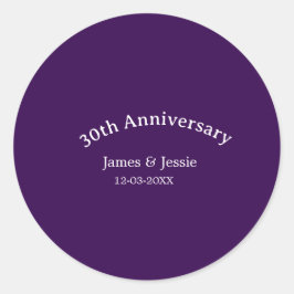 30. Hochzeitstag Name Datum lila einfach Runder Aufkleber
