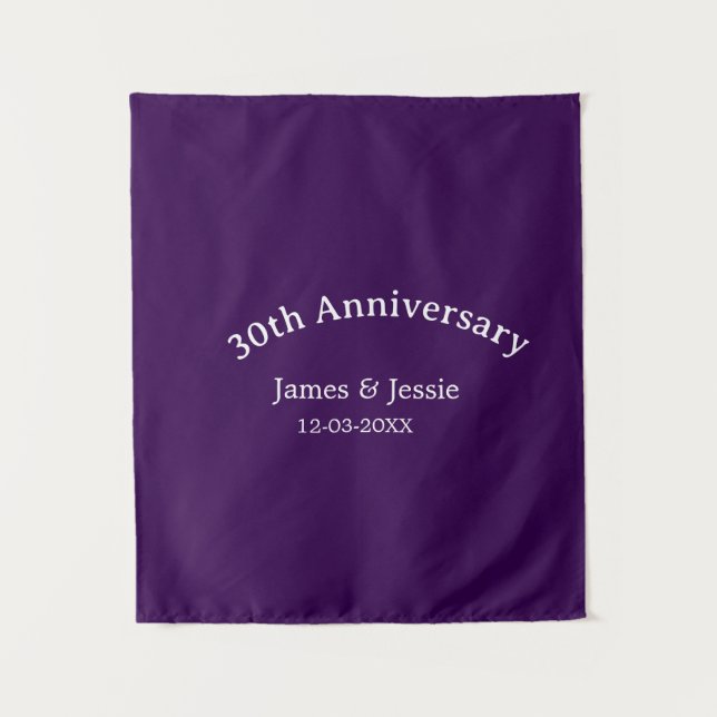 30. Hochzeitstag Name Datum lila einfach  Wandteppich (Vorderseite)