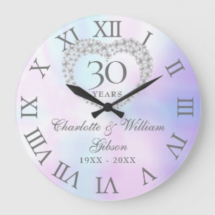 30. Hochzeitstag Pearl Heart  Große Wanduhr
