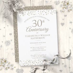 30. Hochzeitstag Pearl Hearts Confetti Einladung