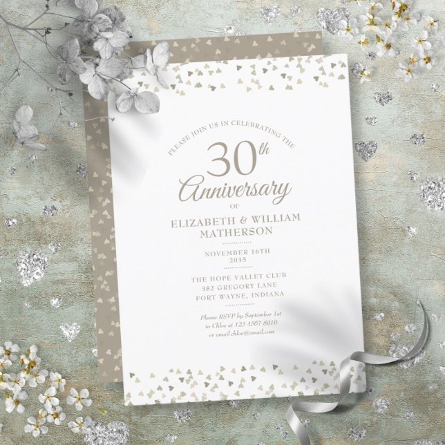 30. Hochzeitstag Pearl Hearts Confetti Einladung (30th Wedding Anniversary Pearl Hearts Confetti Invitation)