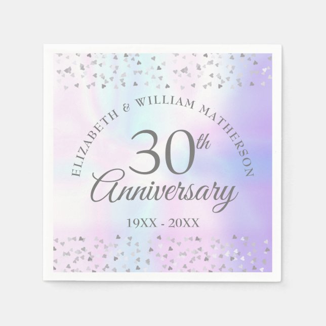 30. Hochzeitstag Pearl Hearts Confetti Serviette (Vorderseite)