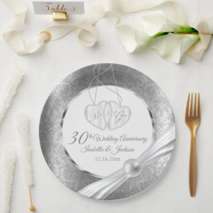 30. Hochzeitstag - Perle und Silber Pappteller