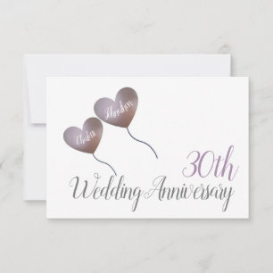 30. Hochzeitstag Perlenhochzeit lila Herz  Dankeskarte