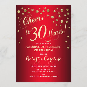 30. Hochzeitstag - Rot & Gold Einladung
