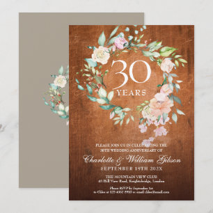 30. Hochzeitstag Rustikale Vintage-Holzrosen Einladung