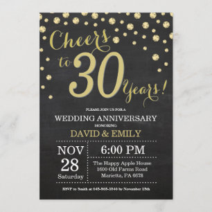 30. Hochzeitstag-Schiefertafel Schwarz und Gold Einladung