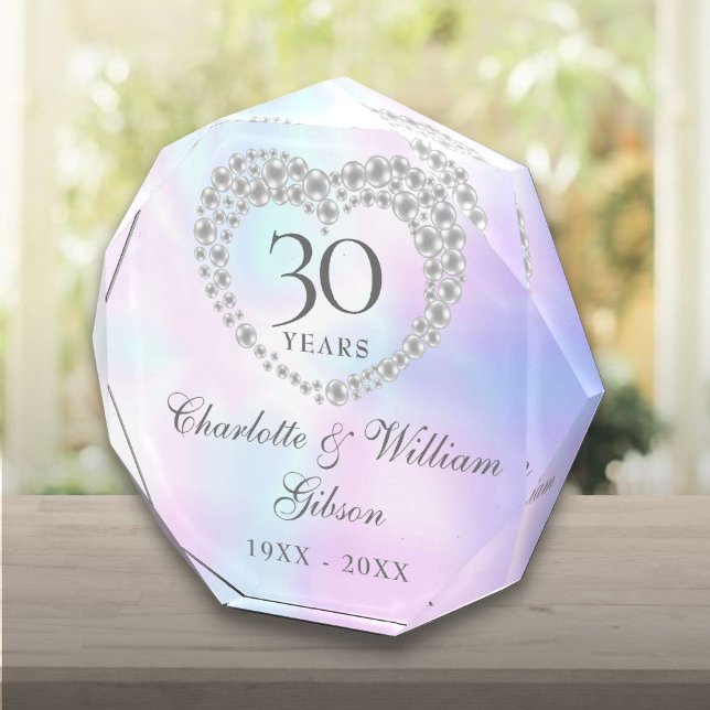 30. Hochzeitstag Schönes Perlenherz Fotoblock (30th Wedding Anniversary Beautiful Pearl Heart Photo Block)