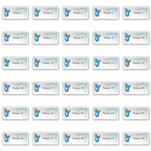 30 individuelle Gästennamen Blue Butterfly Sticker (Vorderseite)