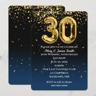 30 Jahre Gold Balloons Confetti Einladung