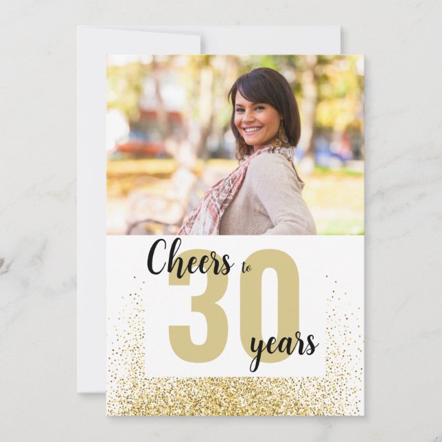 30 Jahre Gold Glitzer Foto Geburtstag Einladung (Vorderseite)
